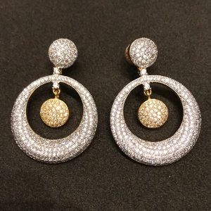 Dangle earrings in silver + gold w/cubic zirconia